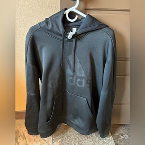 Adidas Mens all black Hoodie with raised front logo. Size XL. Great black color.